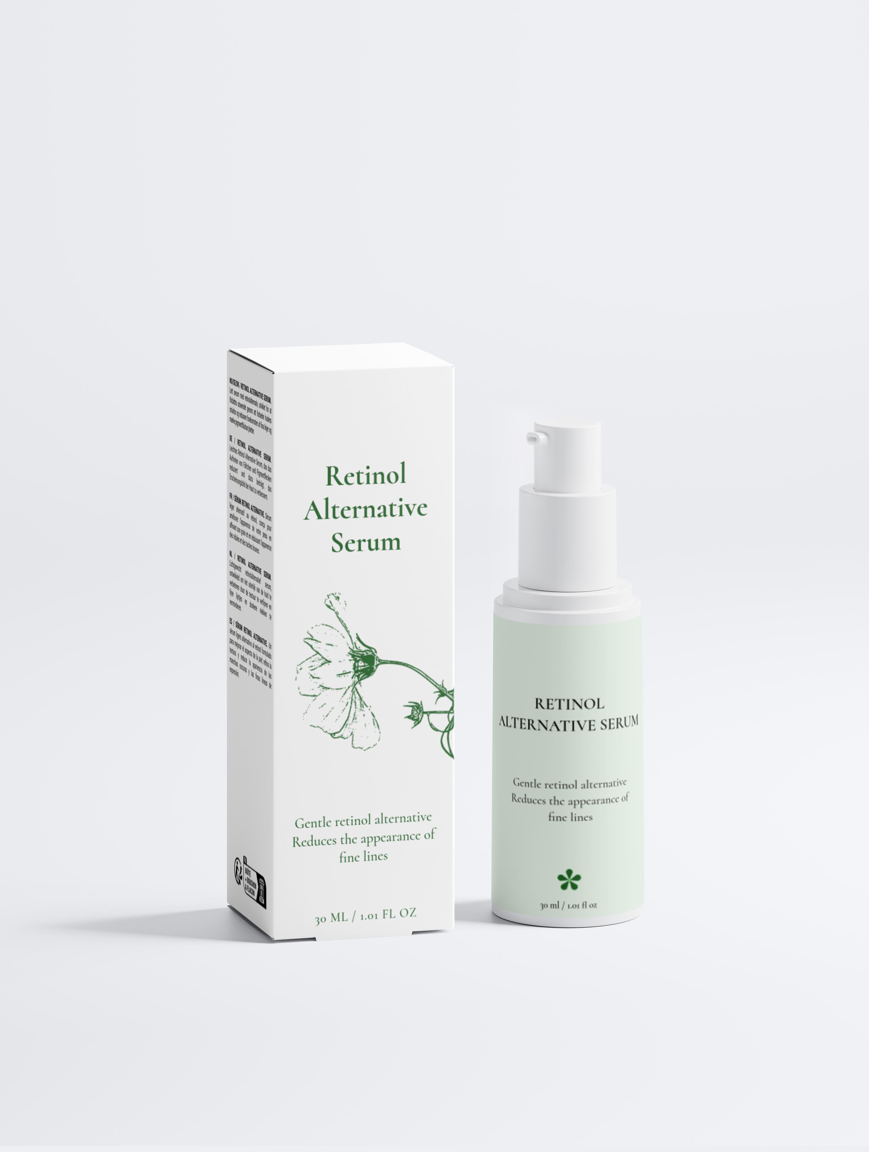 Retinol Alternative Serum bottle and packaging on a white background