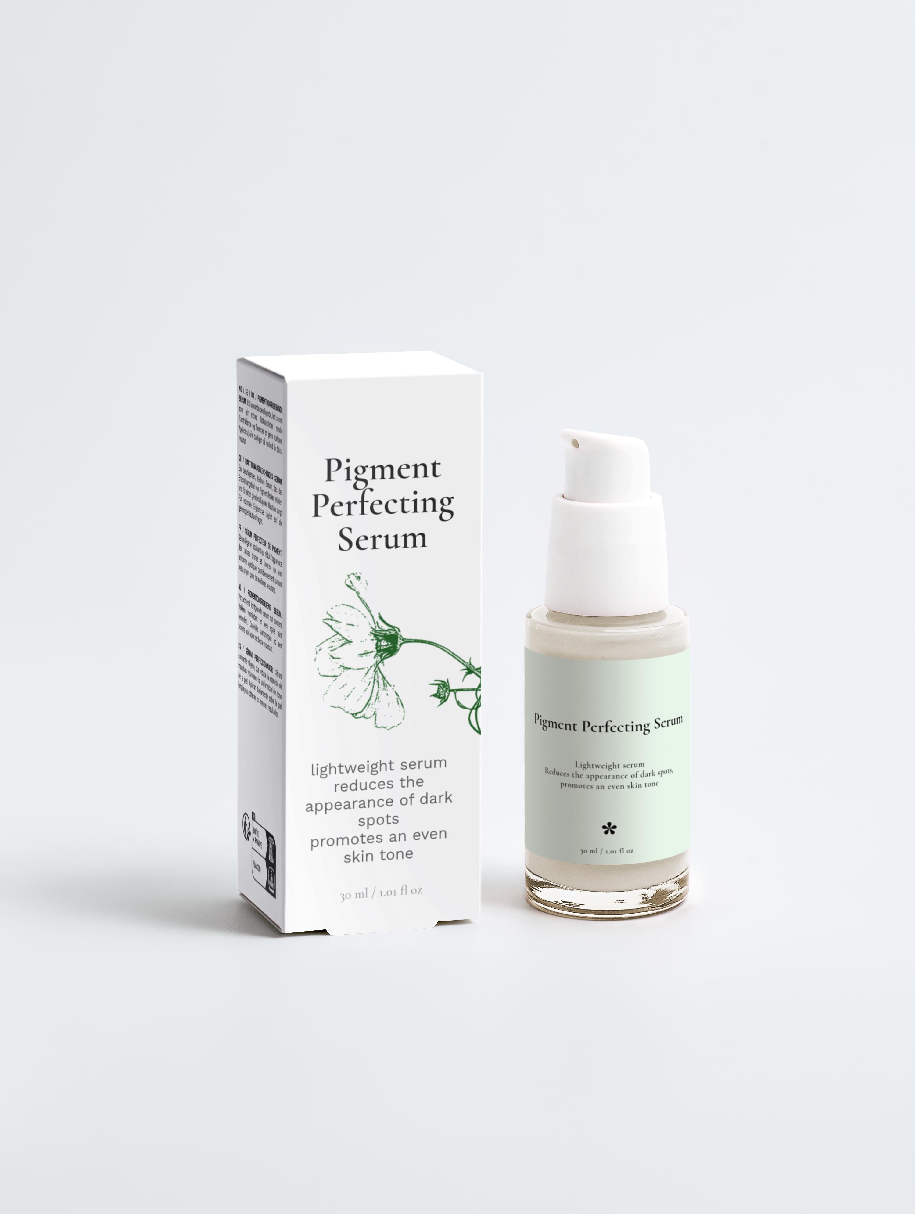 Pigment Perfecting Serum bottle and packaging on a white background